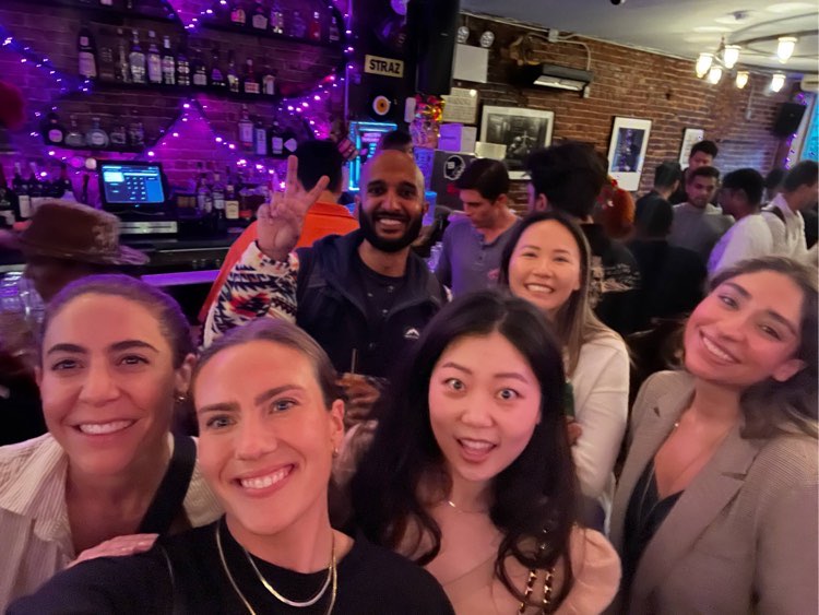 A selfie of six Farcaster NYC event attendees